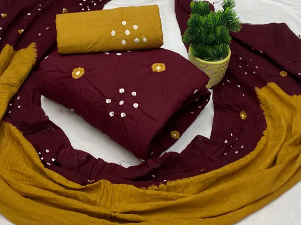 Maroon_Mustard_Bandhani_Cotton_Dress_Material_For_Women