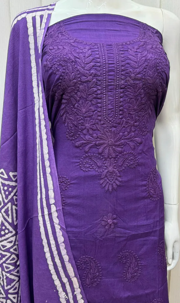 Purple_Cambric_Cotton_Lucknowi_Embroidered_Batik_Print_Unstitched_Salwar_Suit_Set_For_Women