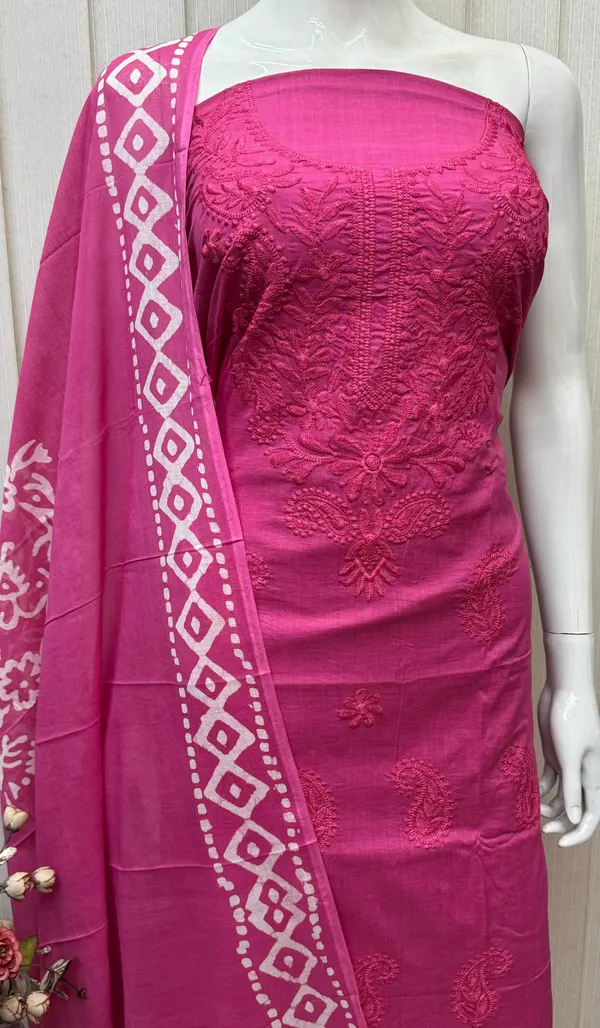 Pink_Cambric_Cotton_Lucknowi_Embroidered_Batik_Print_Unstitched_Suit_Set_With_Printed_Dupatta_For_Women