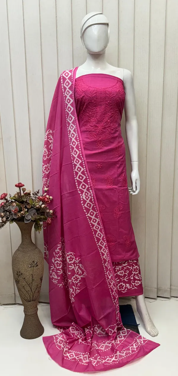 Pink_Cambric_Cotton_Lucknowi_Embroidered_Batik_Print_Unstitched_Suit_Set_With_Printed_Dupatta_For_Women