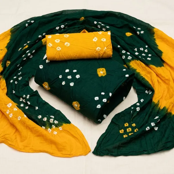Green_Mustard_Bandhani_Cotton_Unstitched_Dress_Material_With_Dupatta_For_Women