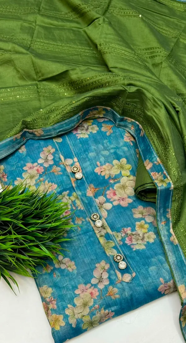Blue_Floral_Print_Salwar_Suit_Set_With_Green_Dupatta_For_Women