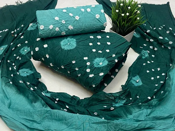 Teal_Green_Bandhani_Cotton_Unstitched_Suit_Set_For_Women