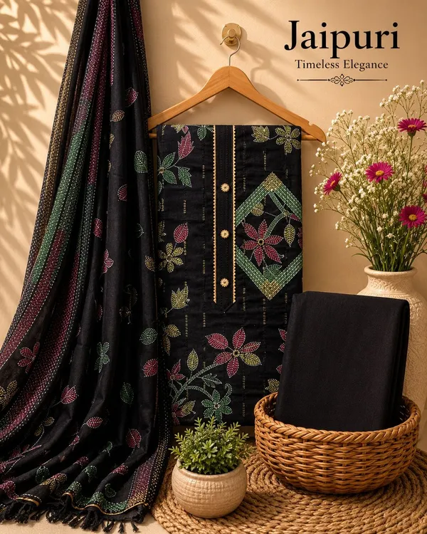 Black_Jaipuri_Cotton_Unstitched_Suit_Set_For_Women
