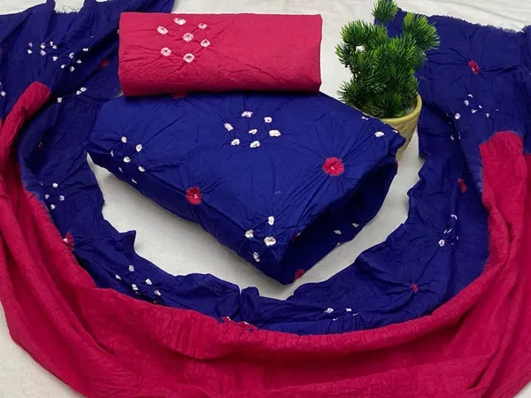 Indigo_Blue_&_Pink__Bandhani_Cotton_Unstitched_Suit_Set_With_Dupatta_For_Women