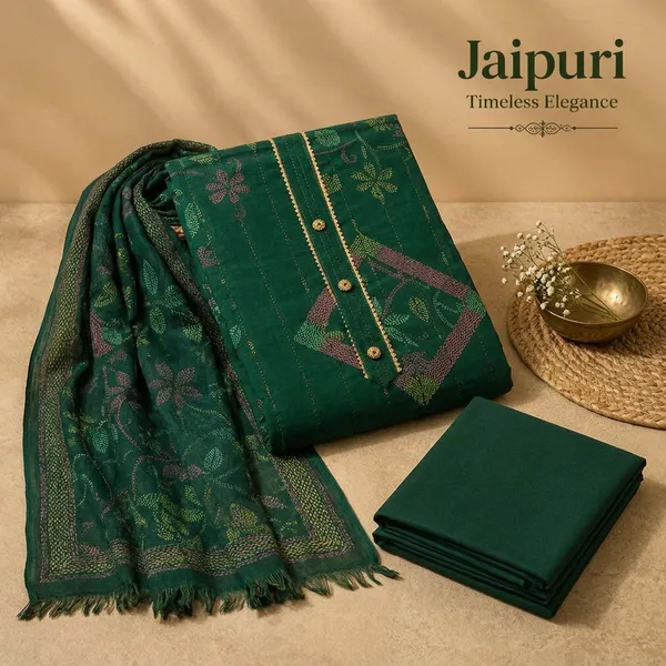 Forest_Green_Jaipuri_Cotton_Unstitched_Suit_Set_For_Women