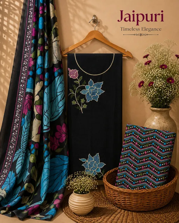 Jaipuri_Black&_Blue_Floral_Embroidered_Cotton_Unstitched_Suit_Set_for_Women