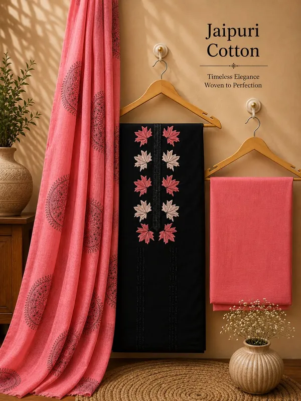 Jaipuri_Cotton_Black_and_Pink_Embroidered_Unstitched_Suit_Set_For_Women