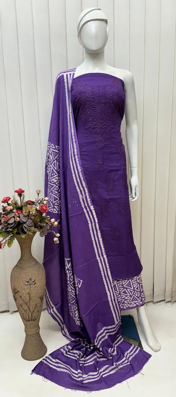 Purple_Cambric_Cotton_Lucknowi_Embroidered_Batik_Print_Unstitched_Salwar_Suit_Set_For_Women