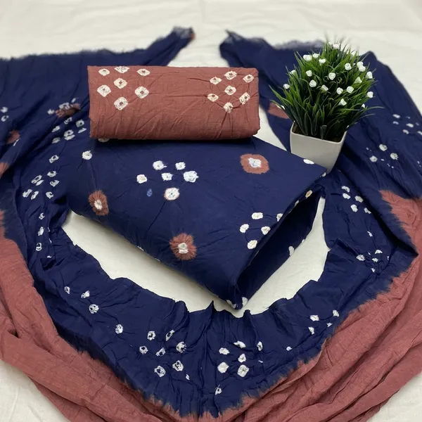 Navy_Blue_Cotton_Bandhani_Unstitched_Suit_Set_For_Women