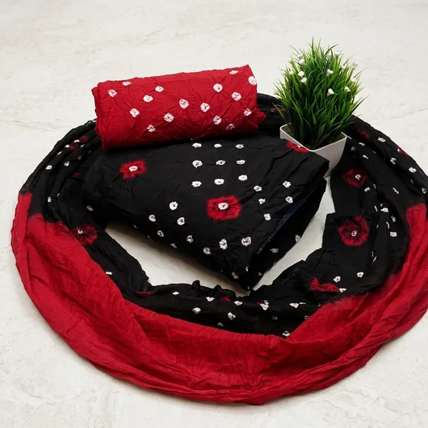 Black_&_Red_Cotton_Bandhani_Print_Dress_Material_With_Dupatta_For_Women