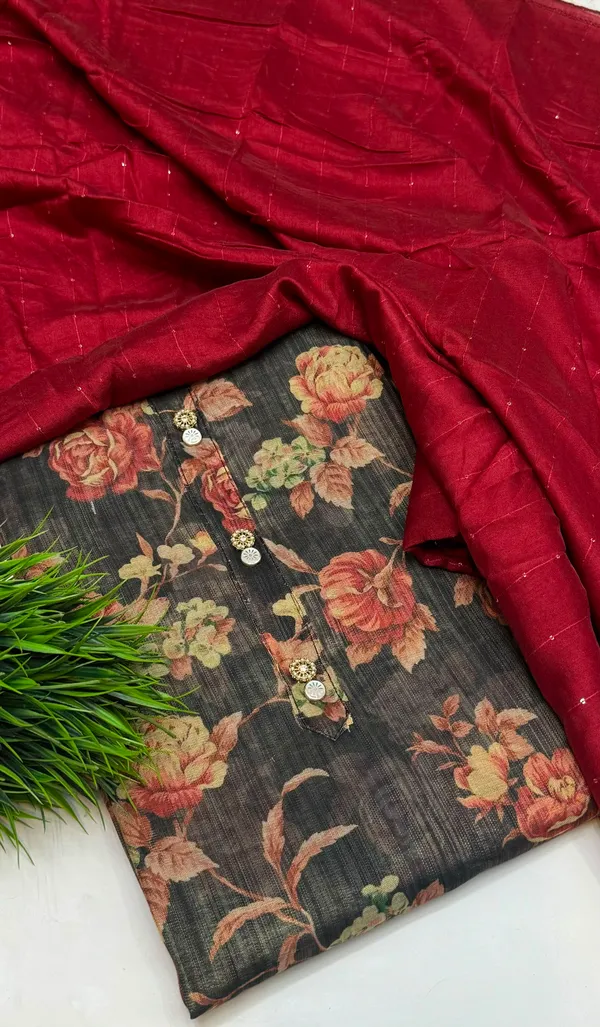 Black_and_Red_Shimmer_Buti_Jacquard_Silk_Unstitched_Suit_Set_For_Women