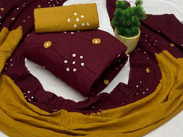 Maroon_Bandhani_Cotton_Unstitched_Dress_Material_For_Women