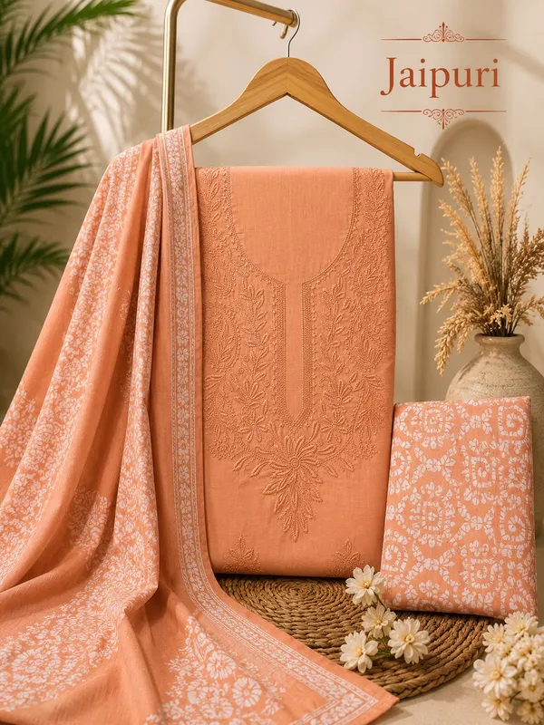 Peach_Chikankari_Printed_Jaipuri_Cotton_Unstitched_Suit_Set_For_Women