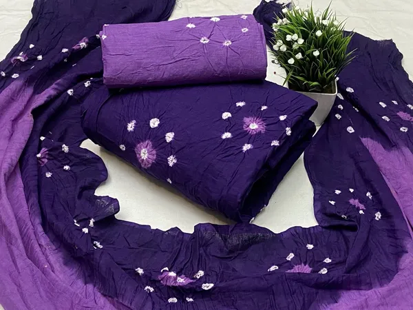 Dark_Purple_and_Lavender_Bandhani_Cotton_Suit_Set_For_Women