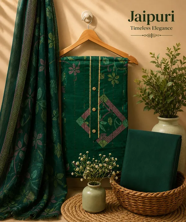 Forest_Green_Jaipuri_Cotton_Unstitched_Suit_Set_For_Women