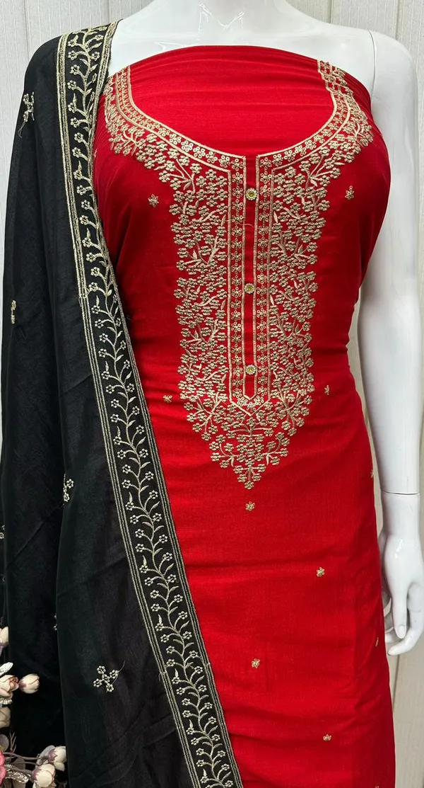 Red_&_Black_Embroidered_Straight_Suit_Set_With_Black_Dupatta_For_Women