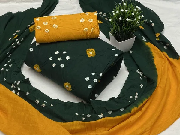 Mustard_Yellow_&_Green_Bandhani_Cotton_Unstiched_Salwar_Suit_For_Women