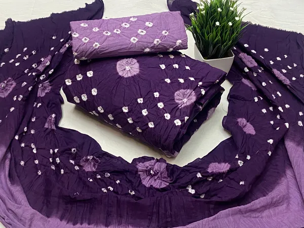 Purple_and_Lavender_Bandhani_Cotton_Unstitched_Suit_Set_For_Women
