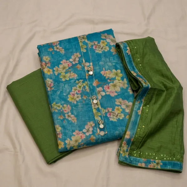 Blue_Floral_Print_Salwar_Suit_Set_With_Green_Dupatta_For_Women