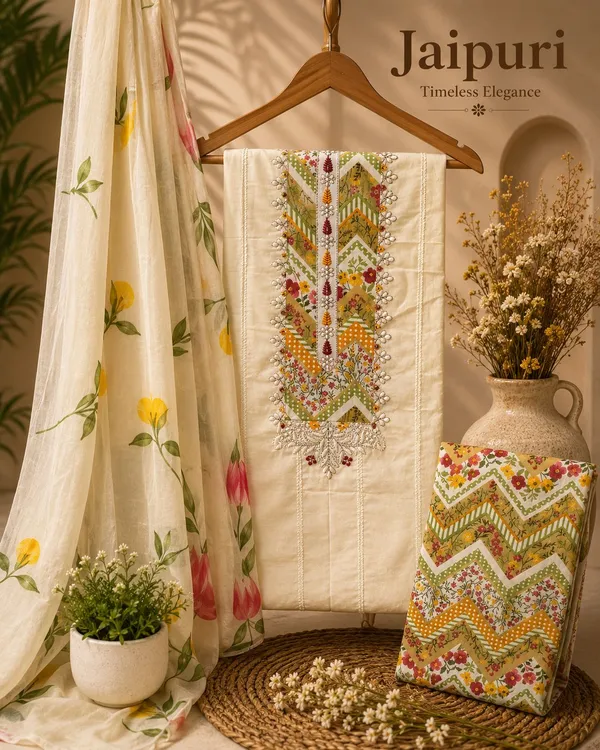 Cream_Jaipuri_Cotton_Neck_work_and_Printed_Unstitched_Suit_Set_For_Women