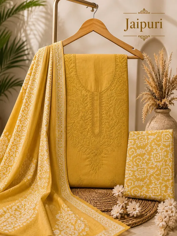 Yellow_Chikankari_Printed_Jaipuri_Cotton_Unstitched_Suit_Set_For_Women