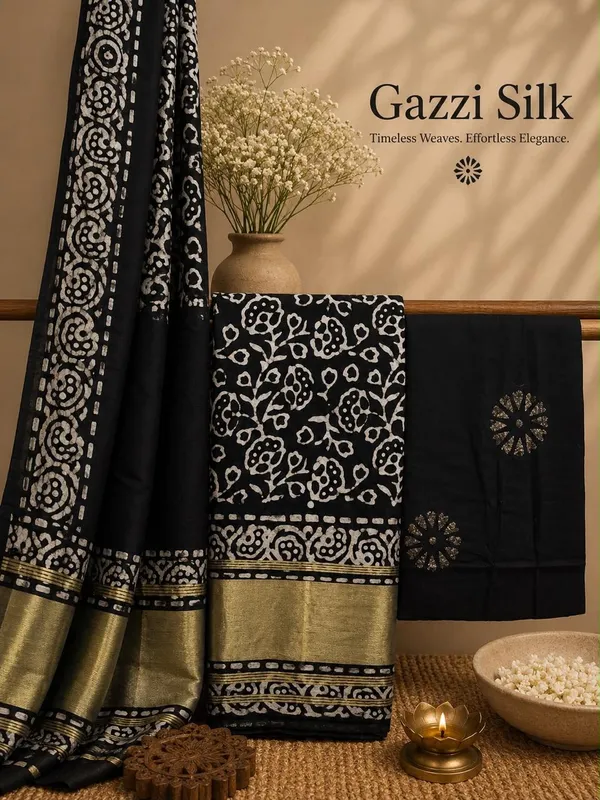 Black_Gazzi_Silk_Batik_Print_Unstitched_Salwar_Suit_with_Golden_Border_For_Women