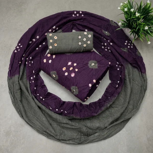 Purple_Grey_Bandhani_Print_Cotton_Dress_Material_With_Dupatta_For_Women