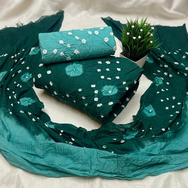 Teal_Green_Bandhani_Cotton_Unstitched_Suit_Set_For_Women