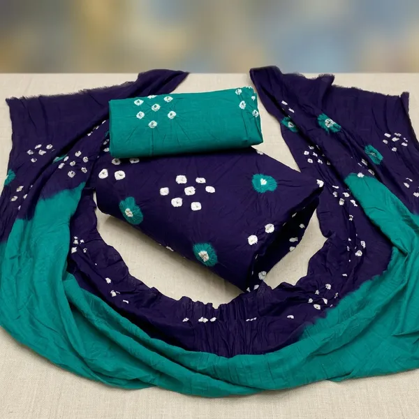 Navy_Blue_and_Teal__Bandhani_Cotton_Dress_Material_With_Teal_Dupatta_For_Women