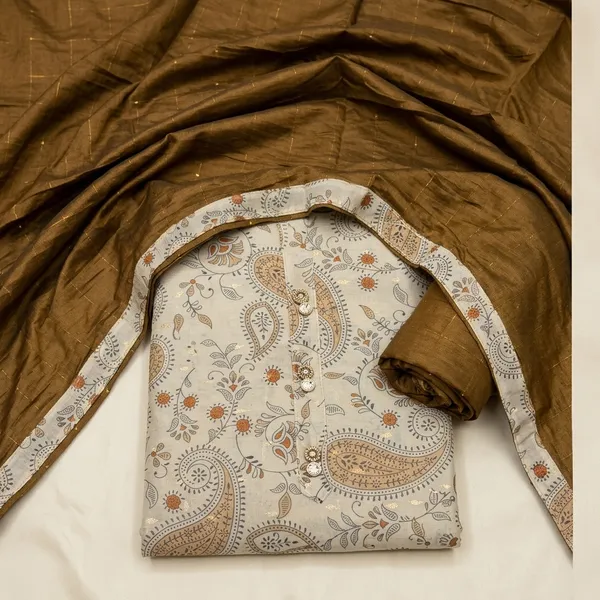 Beige_Jacquard_Silk_Printed_Unstitched_Suit_Set_With_Golden_Dupatta_For_Women