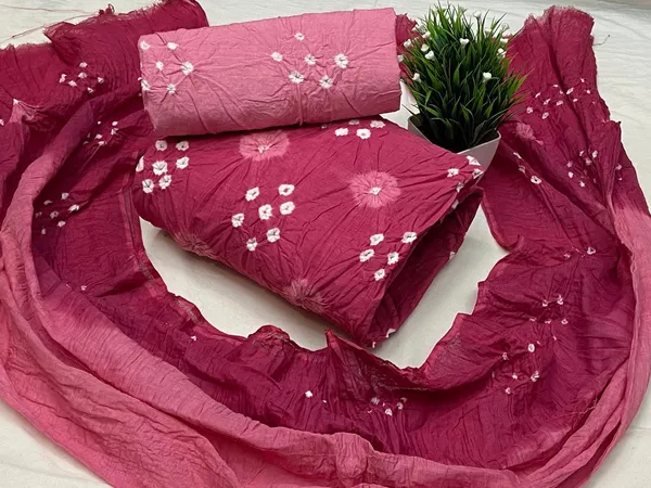 Pink_Bandhani_Cotton_Dress_Material_With_Dupatta_For_Women