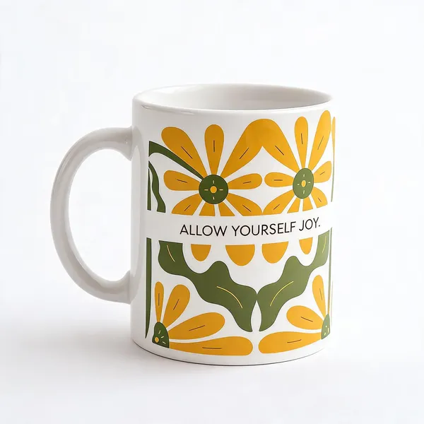 White_Ceramic_Mug_With_Yellow_Floral_Print_And_Inspirational_Quote