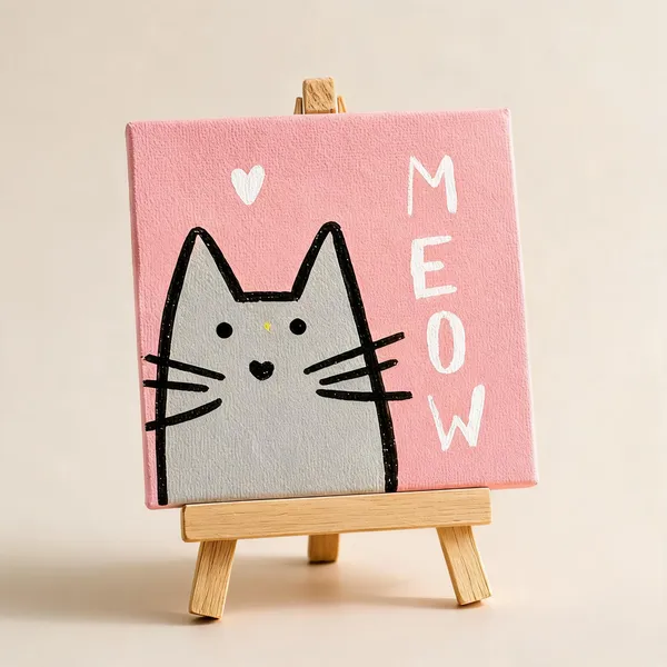 Hand_Painted_Cat_Meow_Mini_Canvas_Art_With_Wooden_Easel