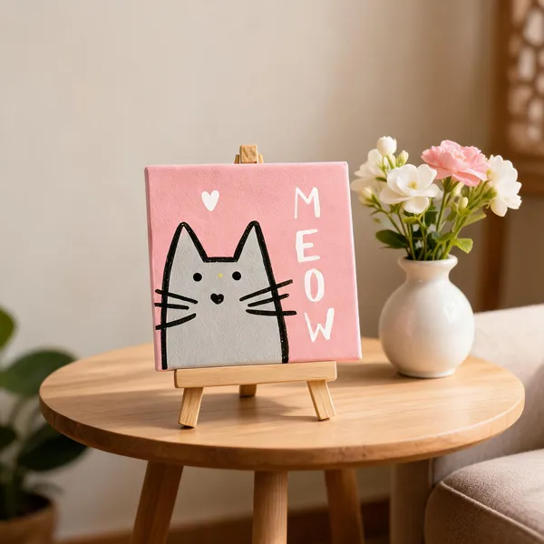 Hand_Painted_Cat_Meow_Mini_Canvas_Art_With_Wooden_Easel