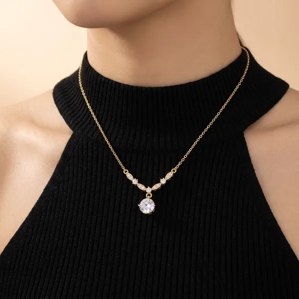 Gold_Plated_Cubic_Zirconia_Floral_Pendant_Necklace_For_Women