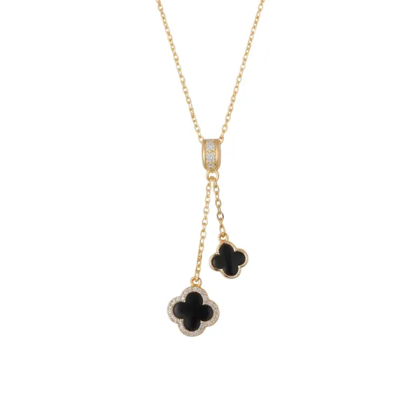 Gold_Plated_Black_Clover_Pendant_Necklace_For_Women