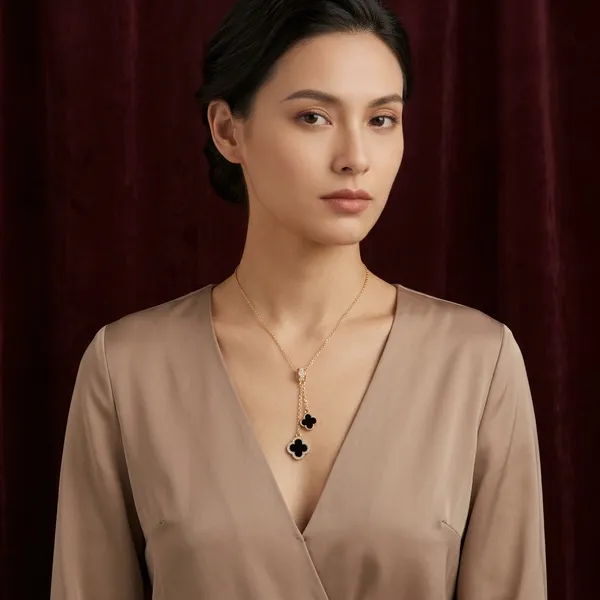 Gold_Plated_Black_Clover_Pendant_Necklace_For_Women