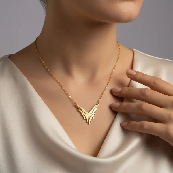 Gold_V_Shaped_Geometric_Sunburst_Pendant_Necklace_For_Women