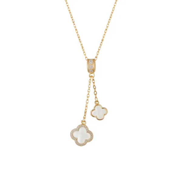 Gold_Plated_White_Clover_Pendant_Necklace_For_Women