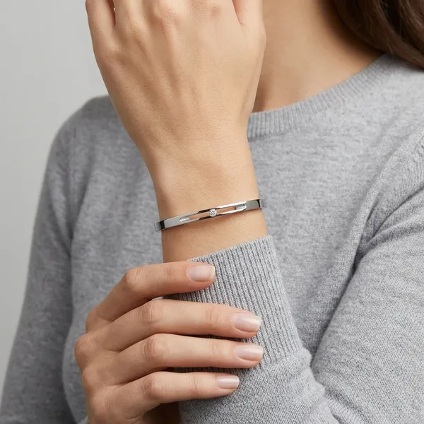 Silver_Stainless_Steel_Single_Stone_Bangle_Bracelet_For_Women