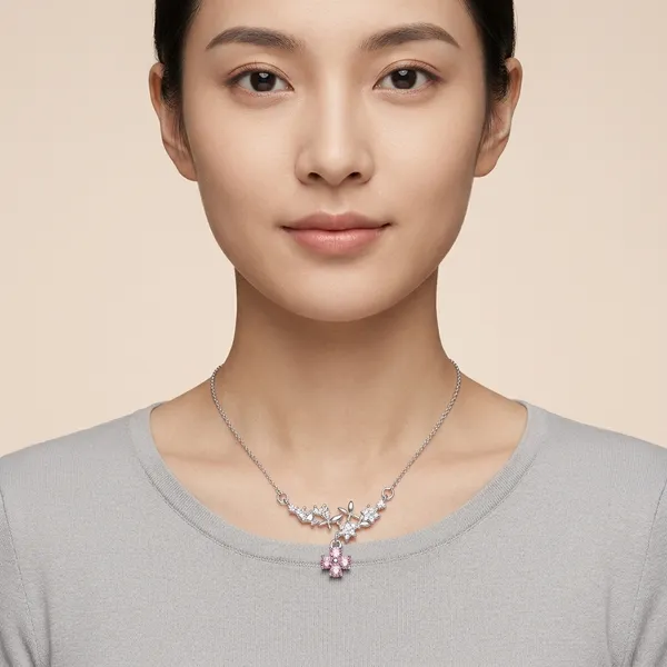 Silver_Pink_Crystal_Butterfly_Floral_Pendant_Necklace_For_Women