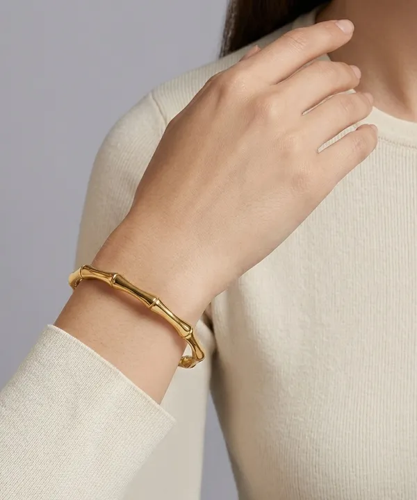 Gold_Bamboo_Style_Open_Cuff_Bracelet_For_Women