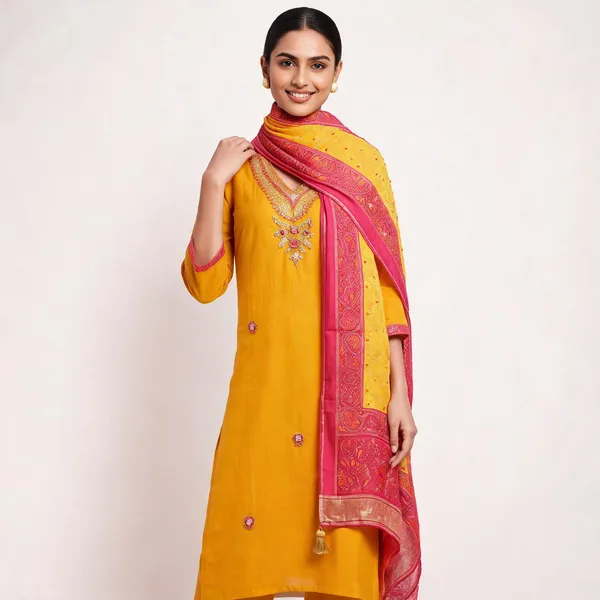 Mustard_Gaji_Silk_Straight_Embroidered_Kurta_Pant_Dupatta_Set_For_Women