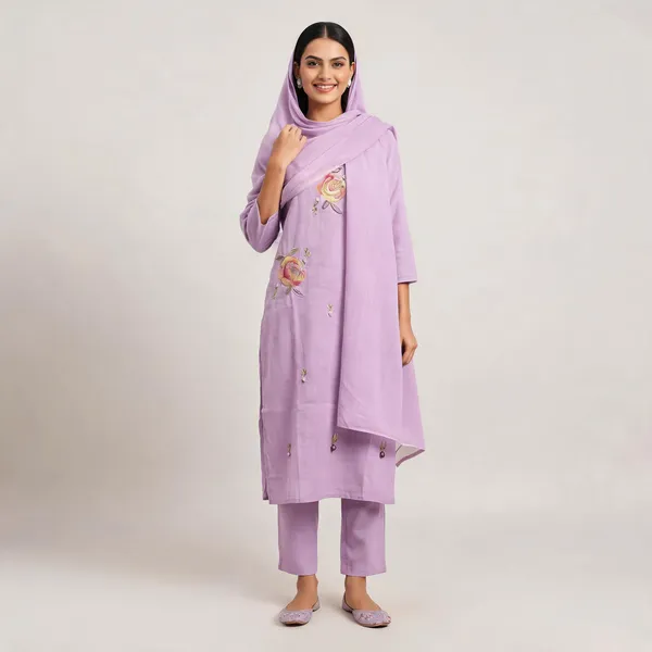 Lavender_Flex_Cotton_Straight_Floral_Embroidered_Kurta_Pant_Dupatta_Set_For_Women