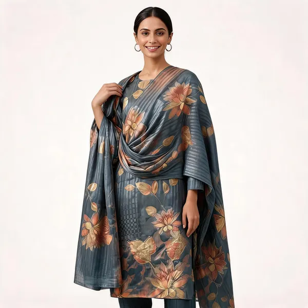 Grey_Shimmer_Silk_Straight_Floral_Print_Kurta_Pant_Dupatta_Set_For_Women