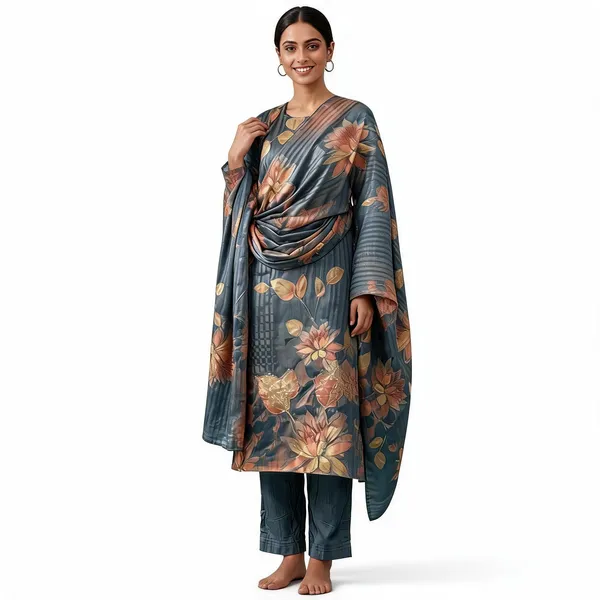 Grey_Shimmer_Silk_Straight_Floral_Print_Kurta_Pant_Dupatta_Set_For_Women