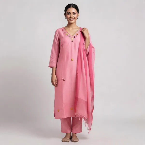 Pink_Linen_Cotton_Straight_Floral_Embroidered_Kurta_Pant_Dupatta_Set_For_Women