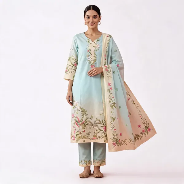 Sky_Blue_Cotton_Straight_Floral_Embroidered_Kurta_Pant_Dupatta_Set_For_Women