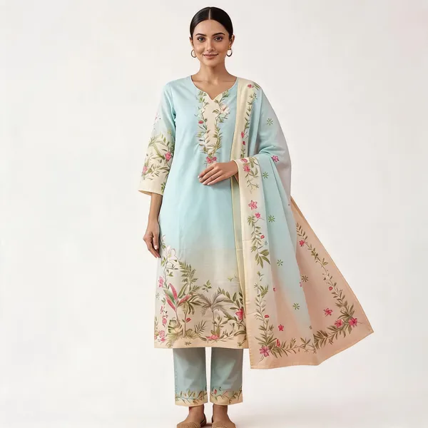 Sky_Blue_Cotton_Straight_Floral_Embroidered_Kurta_Pant_Dupatta_Set_For_Women